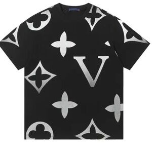 Louis Vuitton Black T-Shirt with Silver Monogram Print